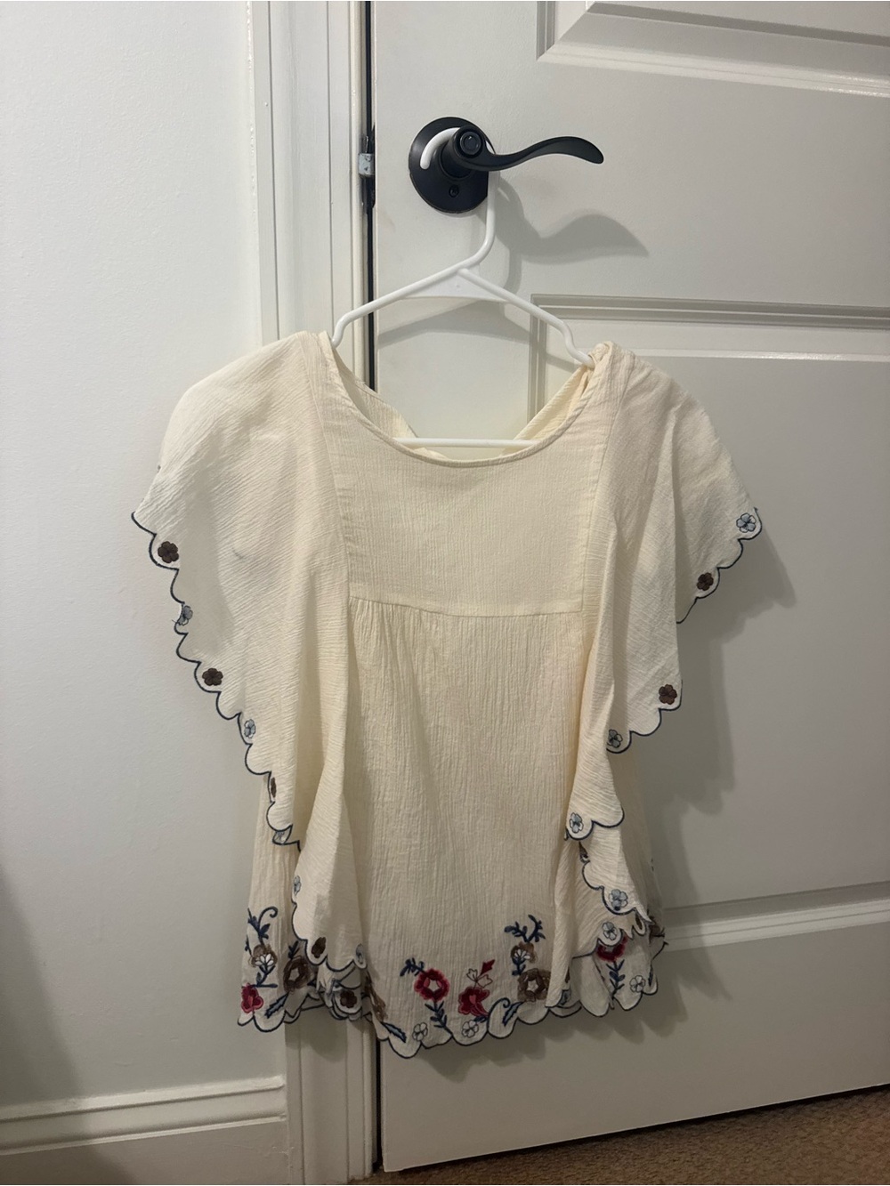 Cream Embroidered Flutter Sleeve Women's Top